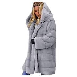 KEERADS Damen Fleecemantel Winterjacke Lange Übergangsjacke Teddy-Jacke Oversized Teddy-Mantel Sherpa Coat mit Kapuze S-5XL von KEERADS Damen