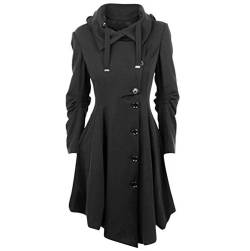 KEERADS Damen Mantel Winter Herbst Übergangsjacke Parka Windbreaker Jacke in A-Linie Gothic Kleider mit Asymmetrisch Saum Stehkragen Trenchcoat S-5XL von KEERADS Damen