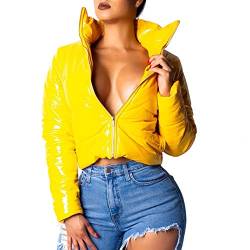 KEERADS Damen Pure Kapuzenjacke Shiny Colors Glänzend Gesteppte High Shine Full Zipper Jacket Slim-fit Übergangs-Jacke Steppjacke in Lackoptik Kurzejacke Kurzemantel von KEERADS Damen