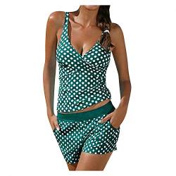 KEERADS Tankini Damen Bauchweg Push Up Polka Dot Bademode Oberteil + Short (L, Grün) von KEERADS Tankini