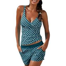 KEERADS Tankini Damen Bauchweg Push Up Polka Dot Bademode Oberteil + Short (M, Dunkelgrün) von KEERADS Tankini