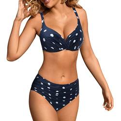 KEERADS Damen-Badebekleidungs-Bikini-Set Zweiteilige Split-Badebekleidung Open Back Sexy Wave Dot Print Triangel Bikini (Navy, S) von KEERADS