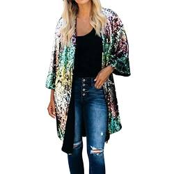 KEERADS Damen Herbst Cover Up Langarm Pailletten Metallic Open Front Cardigan Coat von KEERADS