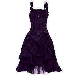 KEERADS Damen Plissee Spitze Gothic Krawatte Kleid Tube Top Kleid Retro Kleid (Purple #1, S) von KEERADS