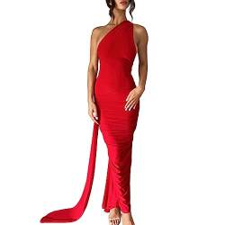 KEERADS Damen Sexy rückenfreies Kleid, figurbetont, ärmellos, offener Rücken, Maxikleid, Ausgehen, Elegantes Party-Cocktail-langes Kleid Festliche Kleider Für Damen Weihnachten (Red, S) von KEERADS