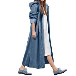 KEERADS Women's Autumn Denim Jacket Long Hooded Coat Jacket Denim Jacket Button Down Long Mantel (Light Blue, XXXXL) von KEERADS