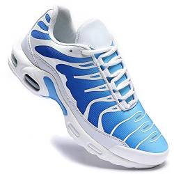 Herren Turnschuhe für Damen Luftkissen Laufschuhe Athletic Sport Tennis Sneakers Gym Joggen Fitness Walking Freizeitschuhe, weiß / blau, 42.5 EU von KEEZMZ