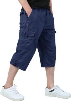 KEFITEVD 3/4 Hose Herren Baumwolle Kurze Sommerhose Cargo Shorts Männer Caprihose Army Hose Outdoor Leichte Arbeitshose Sommer Dunkelblau EU 38, CN 4XL von KEFITEVD