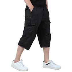 KEFITEVD 3/4 Hose Herren Dehnbund Cargo Hose Männer Bermuda Shorts Baumwolle Hose Capri Shorts Casual Army Shorts Camping Angeln Schwarz EU 32, CN L von KEFITEVD