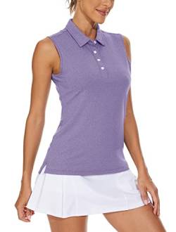 KEFITEVD Ärmellos Freizeitshirt Damen Polo Shirt Leicht Dünn Laufshirt Atmungsaktiv Sleeveless Sommershirt Casual Top Meliert Lila S von KEFITEVD