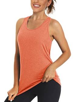 KEFITEVD Ärmellos Laufshirt Damen Polyester Stretch Sleeveless Joggingshirt Sport Top Ohne Arm Rückenfrei Gym Shirt Orange XL von KEFITEVD