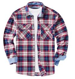 KEFITEVD Baumwolle Holzfällerhemd Herren Kariert Flanell Shirt Regular Fit Holzfäller Jacke Freizeithemd Männer Check Shirt Rot-Weiß 3XL von KEFITEVD