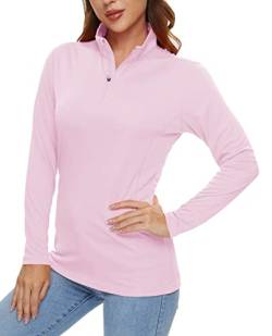 KEFITEVD Damen Funktionsshirt Langarm Half Zip Golf Polo Shirt Sport Oberteil Leicht Longsleeve Elastisch Joggingshirt für Sommer Herbst Rosa von KEFITEVD