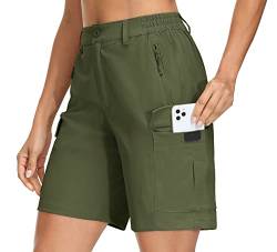 KEFITEVD Damen Kurz Wanderhose Schnelltrocknend Sommer Bermuda Leichte Stretchshorts Outdoor Shorts mit 4 Taschen für Trekking Radfahren Camping Dunkelgrün XXL von KEFITEVD