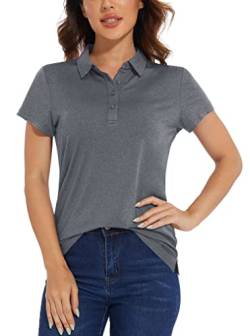 KEFITEVD Damen Poloshirt Sommer T-Shirt Stretch Shirt Frauen Golf Kurzarmshirt Atmungsaktiv Freizeitshirt Sport Funktionsshirt Leichte Polo Bluse mit Knöpfen Polohemd Dunkelgrau M von KEFITEVD