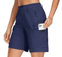 KEFITEVD Damen Schnelltrocknend Wandershorts Elastische Bermuda Cargo Shorts Verschleißfeste Kurz Trekkinghose für Radfahren Camping Reisen Dunkelblau L von KEFITEVD