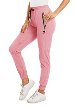 KEFITEVD Damen Sporthose mit Tunnelzug Taschen Lang Freizeithose Quick Dry Jogging Hose Leicht Luftig Traininghose Fitness Hohe Taille Sweatpants Pink 2XL von KEFITEVD