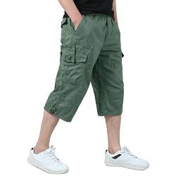 KEFITEVD Dreiviertel Hosen Herren Cargo Shorts Sommer Outdoor Hose Baumwolle Viele Taschen Army Hose mit Stretchbund Hellgrün 40 von KEFITEVD