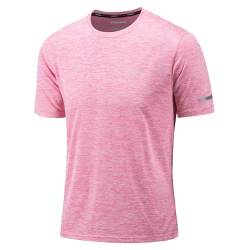 KEFITEVD Fitness Tshirts Herren Atmungsaktiv Sommer Sport Top Männer Rundausschnitt Kurzarm Shirt für Fahrrad Running Schnelltrocknend Leicht Shirt Rosa Meliert 3XL von KEFITEVD