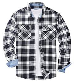 KEFITEVD Flanellhemd Herren Kariertes Baumwolle Hemd Langarm Plaid Shirt Freizeit Karohemd Normale Passform für Frühling Herbst Schwarz XL von KEFITEVD