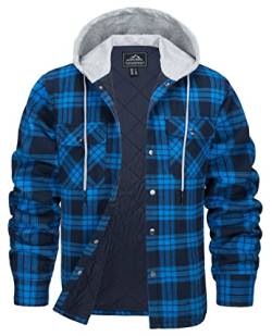 KEFITEVD Flannel Jacke Herren Männer Hemdjacke HolzfäLler Flanellhemd Winter Kariert Freizeithemd Herbst Leicht Hemd Freizeit Karohemd mit Innenfutter Holzfällerjacke Königsblau L von KEFITEVD