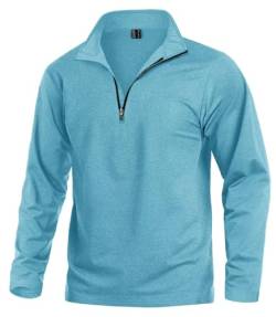 KEFITEVD Fleece Pullover Herren Sport Outdoor Atmungsaktiv Fleeceshirt Langarm Half Zip Pullover Warm Herbst Winter Oberteil Männer Angelbekleidung Seeblau M von KEFITEVD