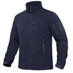 KEFITEVD Fleecejacke Herren Winter Stehkragen Thermojacke mit Klettfläche Fliesjacke Taktische Jacke Militär Bekleidung Jagd Mountainbike Dunkelblau 3XL von KEFITEVD