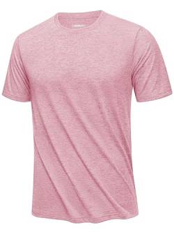 KEFITEVD Funktions Tshirt Herren Quick Dry Kurzarmshirt Leicht Dünn Sport Top Atmungsaktiv Running Shirt Freizeit Rundhals Tee Frühling Sommer Laufshirt Rosa L von KEFITEVD