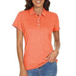 KEFITEVD Funktionsshirt Damen Kurzarm Atmungsaktiv mit Knopfleiste Sommer Leicht Poloshirt Stretch Sport Oberteil Meliert Orange 2XL von KEFITEVD