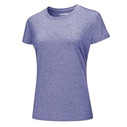 KEFITEVD Funktionsshirt Damen Schnelltrocknend Laufshirt Shortsleeve Atmungsaktiv Golf Shirt Frühling Sommer Sportoberteil Stretch Leicht Fitnessshirt Meliert Violett S von KEFITEVD