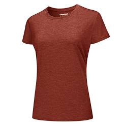 KEFITEVD Funktionsshirt Damen Wandern Sommer Sportshirt Schnell Trocknend Rundhals T-Shirt Leicht Stretch Fitnessshirt Frühling Sommer Outdoor Freizeithemd Meliert Dunkelorange M von KEFITEVD