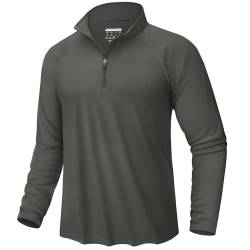 KEFITEVD Funktionsshirt Herren Langarm 1/4 Zipper Wandershirt Leicht Atmungsaktiv UV T-Shirt Schnell Trocken Männer Outdoor Kleidung für Schwimmen Laufen Dunkelgrau L von KEFITEVD