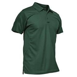 KEFITEVD Golf Herren Polo Shirt Kurzarm mit Brusttasche Leicht Wandershirt Outdoor Sport Tshirts Leicht Männer Militär Kleidung Dunkelgrün 2XL von KEFITEVD