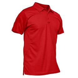 KEFITEVD Golf Herren Polo Shirt Kurzarm mit Brusttasche Leicht Wandershirt Outdoor Sport Tshirts Leicht Männer Militär Kleidung Tomaterot 3XL von KEFITEVD