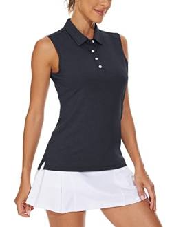 KEFITEVD Golf Poloshirt Damen Ärmellos Tennis Shirt Meliert Casual Freizeitshirt Sommer Atmungsaktiv Tank Top Sleeveless Sportshirt Meliert Schwarz XL von KEFITEVD