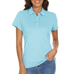 KEFITEVD Golf Poloshirt Damen Leicht T-Shirt Dünn Sportshirt mit Polokragen Running Reiten Oberteil Atmungsaktiv Freizeitshirt Meliert Wasserblau L von KEFITEVD