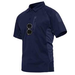 KEFITEVD Golf Shirt Herren Sommer Outdoor Polyester Polo T-Shirt Leicht Kurzarm Wandershirt mit Tasche Radfahren Reisen Männer Arbeitsshirt Dunkelblau 3XL von KEFITEVD