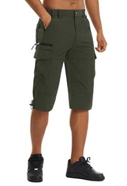 KEFITEVD Herren 3/4 Cargohose Sommer Atmungsaktiv MTB Hose Capri Funktions Radhose Outdoor Sommerhose Trekkinghose mit Stretchbund Wasserabweisend Anglerhose Wandern Arbeiten Dunkeloliv 38 von KEFITEVD