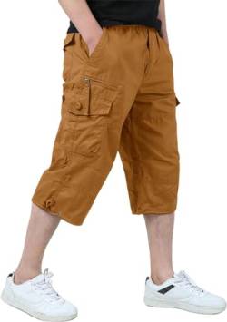 KEFITEVD Herren 3/4 Hose Baumwolle Cargohose Casual Kurz Sommerhose Outdoor Freizeit 7/8 Hose Männer Narzissengelb 36 von KEFITEVD