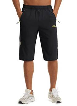 KEFITEVD Herren 3/4 Outdoor Hose Sommer Atmungsaktiv Sporthose Leicht Kletterhose Stretch Dreiviertel Hose mit Kordelzug Schnell Trocknend Arbeitshose Wandershorts Schwarz 36 von KEFITEVD