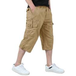 KEFITEVD Herren Cargo Hose Männer 3/4 Jagd Hose Kurze Sommerhose Capri Hose Vintage taktisch Shorts Sport Wanderhose Freizeitshorts Khaki EU 32, CN L von KEFITEVD