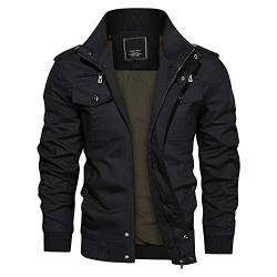 KEFITEVD Herren Cargo Jacke Militär US Feldjacke Multi Taschen Stehkragen Bomber Blouson Übergangsjacke lässig, XL, Schwarz von KEFITEVD