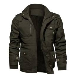 KEFITEVD Herren Fliegerjacke Winter Cargo Jacke Gefüttert Warm Parka mit Abtrennbar Kapuze Windjacke Outdoor Winddicht Kapuzenjacke Männer Atmungsaktiv Fleecejacke Dunkeloliv 2XL (Etikett: 6XL) von KEFITEVD