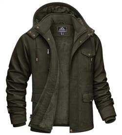 KEFITEVD Herren Fliegerjacke Winter Cargo Jacke Gefüttert Warm Parka mit Abtrennbar Kapuze Windjacke Outdoor Winddicht Kapuzenjacke Männer Atmungsaktiv Fleecejacke Dunkeloliv 3XL (Etikett: 7XL) von KEFITEVD