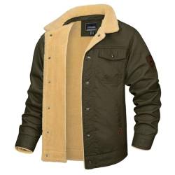 KEFITEVD Herren Reverskragen Dicke Jacke Fleece Gefütterte Jacke Klassische Baumwoll Jacken Winter Militärmäntel Thermische Winter Mäntel Armee Grün von KEFITEVD