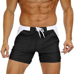 KEFITEVD Herren Schwimmshorts Figurbetont Slim Fit Strandhose mit Taschen Surfshorts Board Quick Dry Stretchbund Shorts Baden Surfer Freizeit Hose Schwarz 34 von KEFITEVD