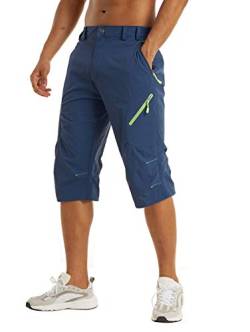 KEFITEVD Herren Wanderhose Kurz Sommer Shorts Atmungsaktiv Trekkinghose 3/4 Hose Cargo Shorts Dreiviertel Outdoorhose Männer Klettern Rad Hose Navy 32 von KEFITEVD