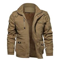 KEFITEVD Herren Winterjacke Gefüttert Übergangsjacke Winter Windschutz Parka Baumwolle Arbeitsjacke US Army Windbreaker Vintage Fliegerjacke Outdoor Atmungsaktiv Jacke Khaki 2XL (Etikett: 6XL) von KEFITEVD