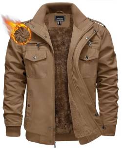 KEFITEVD Herren Winterjacken Fellkapuze Winter Gefüttert Jacke Warm Herrenjacke Multi Taschen Jacke Männer Parka Khaki 2XL von KEFITEVD