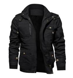 KEFITEVD Herren Winterparka Warme Winterjacke mit Abnehmbare Kapuze Gefüttert Parka Jacke Winter Jacket Baumwolle Übergangsjacke mit Innenfleece Militär Jacke Schwarz M (Etikett: 3XL) von KEFITEVD